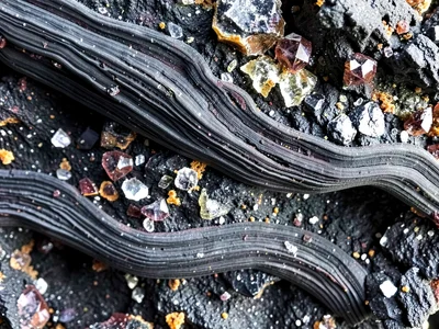 Volcanic glass showing flow banding patterns