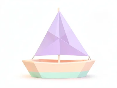 Breezy peach lowpoly sailboat with a triangulated lavender sail and mint hull, s