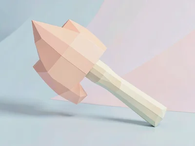 Splitting mint lowpoly axe with a chunky peach blade and faceted cream wooden ha
