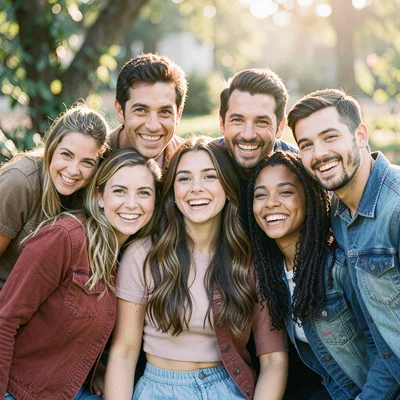 Group of friends in tight circle, all visible