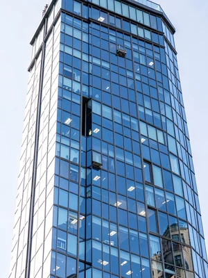 Window grid on glass tower