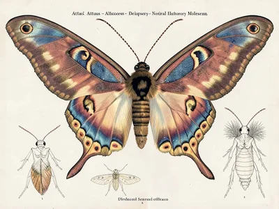Atlas moth entomological plate