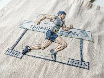 A marathon runner crossing a finish line, motion captured in long directional st