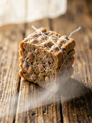 Tempeh Cross-Section — White Mycelium Binding Soybeans