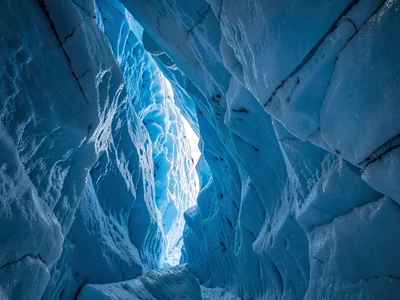 Light filtering through ice showing blue