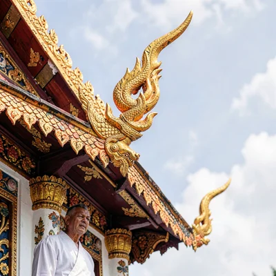 Lanna temple detail, Chiang Mai sacred ornament, temple roof corner ornament, go