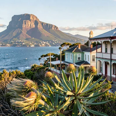 Cape Town southeaster wind shaping the scene, Kirstenbosch proteas bending in wi