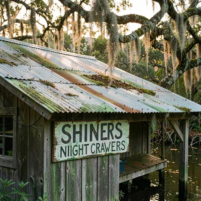Atmospheric photograph with Louisiana bayou sensibility, Corrugated tin roof of 