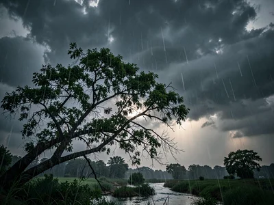 Wind preceding storm bending trees