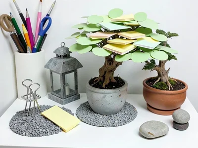 Post-it Cloud — Fanned Note Pad Canopy Bonsai