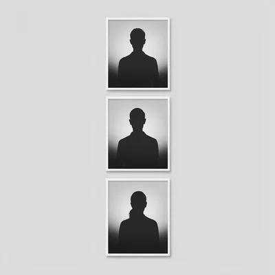 Vertical layout of three stacked story-frame silhouettes climbing the frame