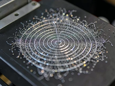 Fine metal filings showing magnetic field from audio coil