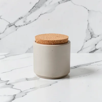 Ceramic vessel cork lid square on marble