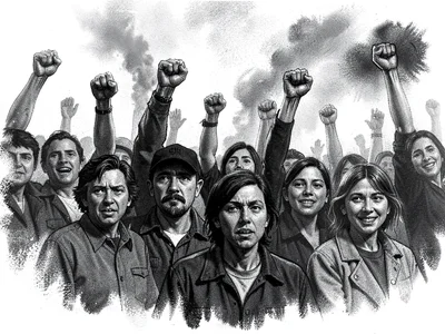 Protesters with raised fists