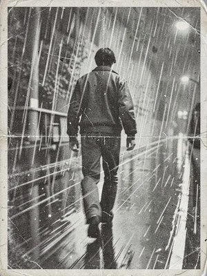 Grunge nineties figure in rain
