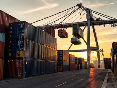Port Gantry Crane Sunset Container Transfer