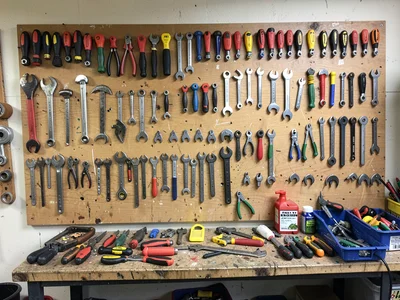 Workshop wall of tools
