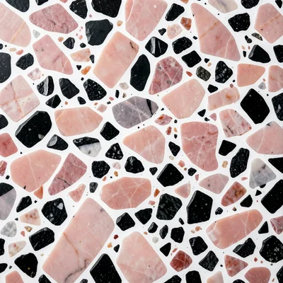 Bold contemporary terrazzo: oversized chips of pink marble and black granite in 