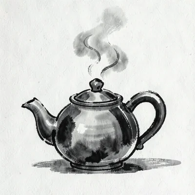 Teapot steam sumi-e