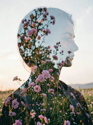 Flowers filling portrait silhouette