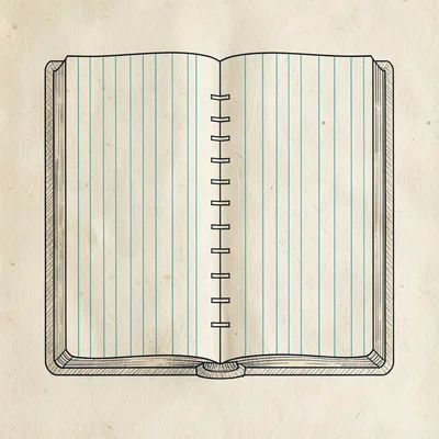 Blueprint-style schematic of a stylized ledger book opened flat, columns drawn a