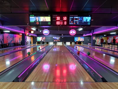 Bowling alley with neon scoring
