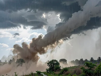 Dust rising ahead of rain wall