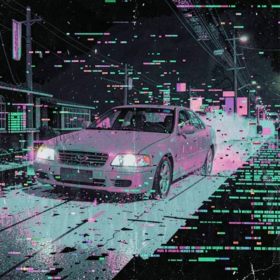 Glitch art illustration, car driving through digital decay , digital corruption 
