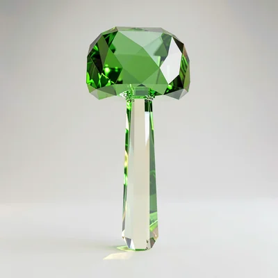 Emerald-glass faceted lowpoly hammer with a chunky green head and a slim crystal