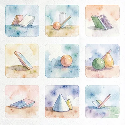 A motion-graphics grid-of-stills layout of twelve abstract still frames arranged