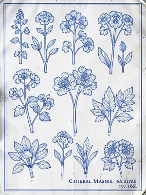 Pressed plants blue print