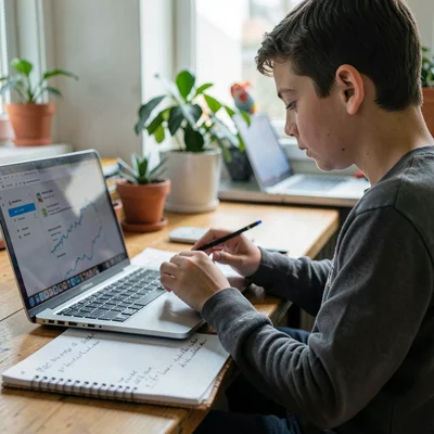 Documentary photography, unposed moment, Student taking online course on laptop 