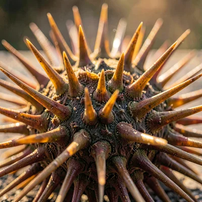 macro of a sea urchin spines in raking light, tactile detail