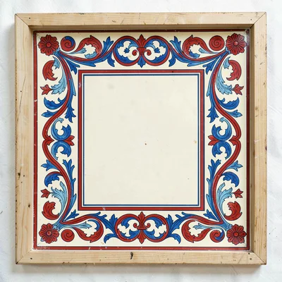 Scandinavian rosemaling illustration, a decorative frame with corner rosettes , 