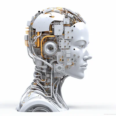 3D plastilina robot brain assembly tools on clean whi