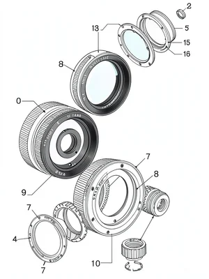 Camera lens exploded view
