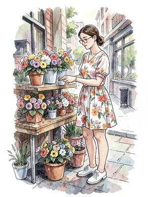 Flower stand floral dress