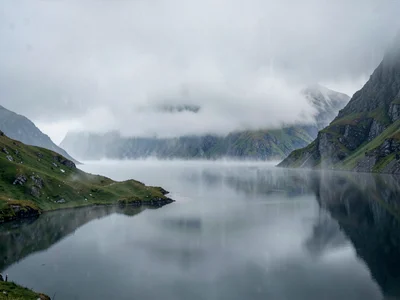 Five ridge layers each lighter into mist