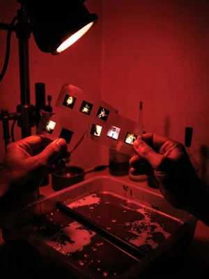Contact Sheet Held to Enlarger Light
