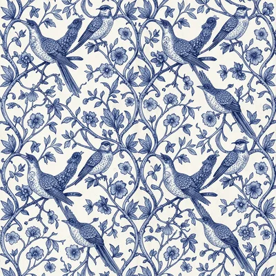 Chinoiserie birds blue white
