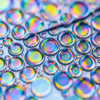 Macro of the boundary where oil film meets clean water, surface tension creating