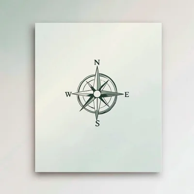 Card with a compass rose drawn in single stroke style, cream and sage palette, n