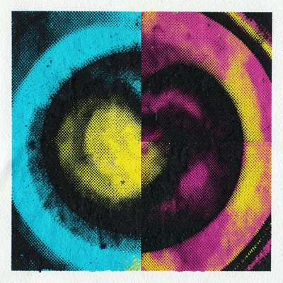 Overprint trapping zone, slight overlap where yellow extends under black to prev