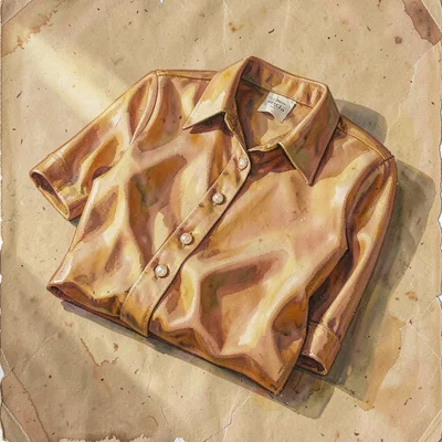 Warm-paper still life of a folded silk blouse on aged kraft paper, mother-of-pea