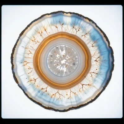 Geode slice in ice-white and crystal clear quartz, winter mineral beauty