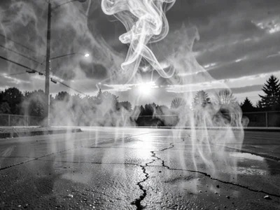 Heat waves rising from pavement showing organized convection