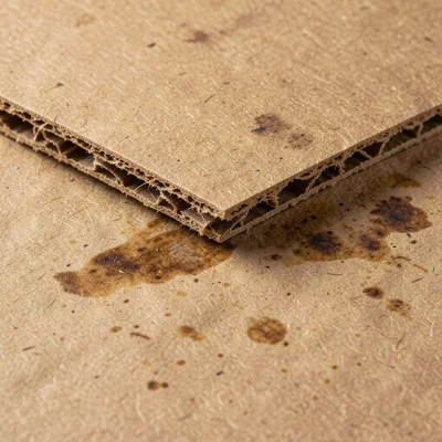 Brown kraft envelope back, recycled fiber visible in paper surface, natural mott