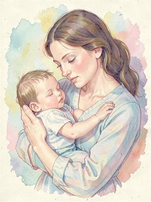 Mother holding sleeping infant