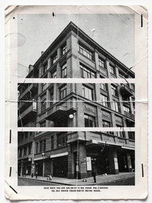 A building photo cut in horizontal strips and reassembled slightly offset, creat