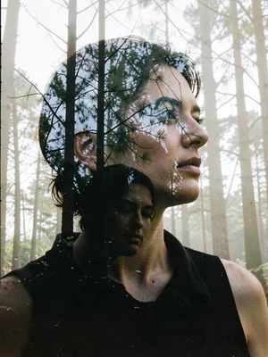 Portrait with forest overlay